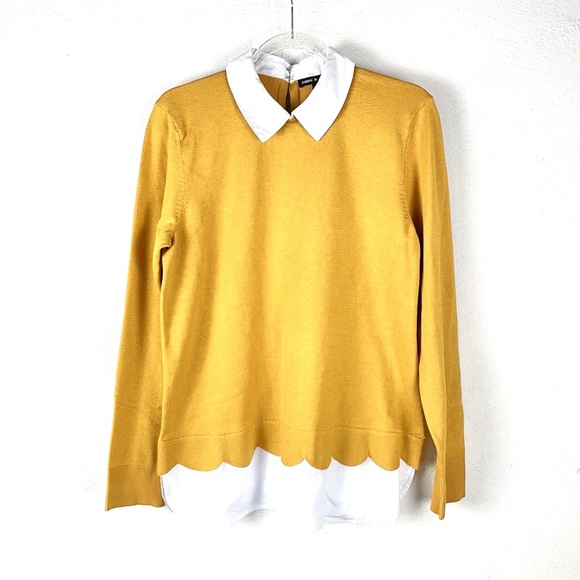 CABLE & GAUGE | Scallop Trim Faux Layer Sweater Shirt Top - Picture 1 of 8
